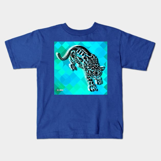 light blue floral tiger ecopop Kids T-Shirt by jorge_lebeau